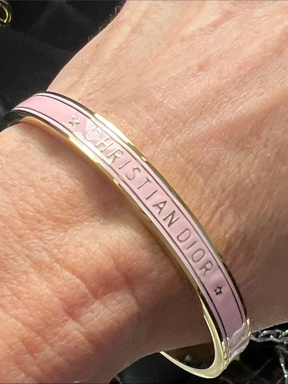 Up Cycled D Pink Enamel Logo Bangle Bracelet